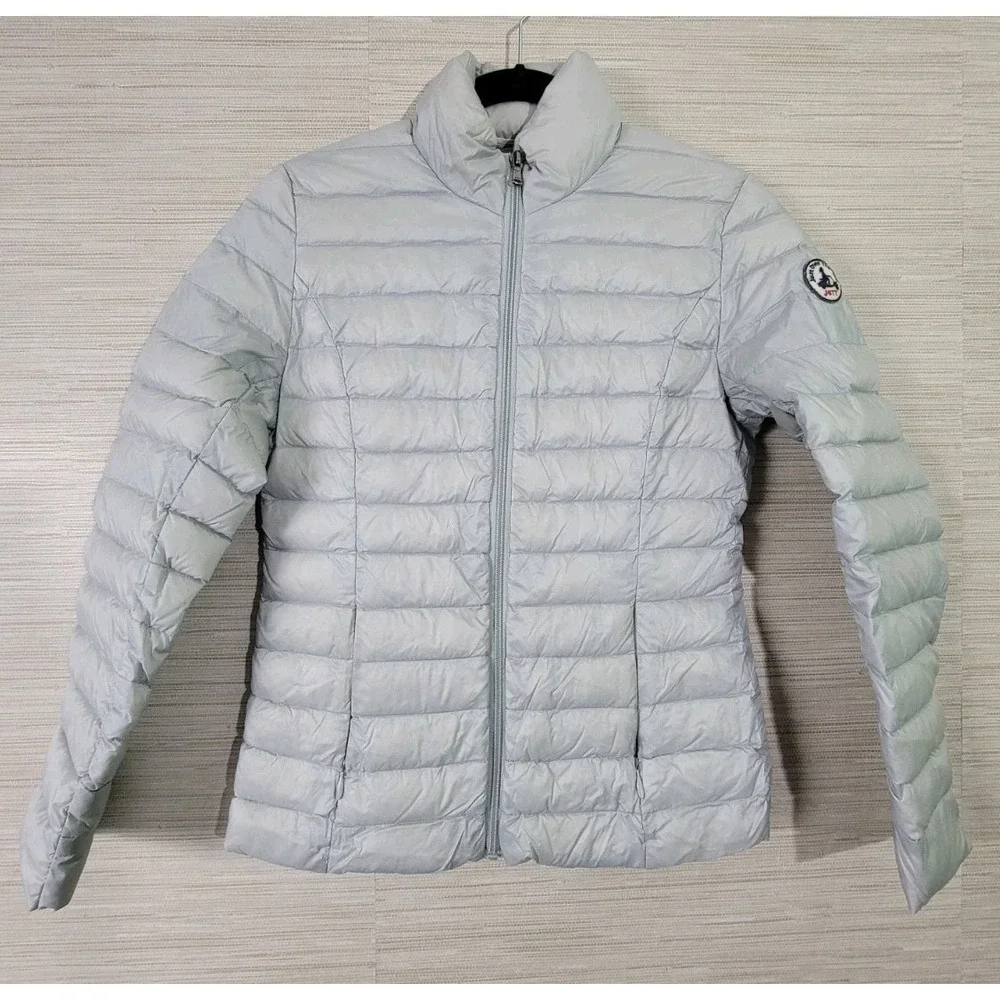 JOTT Women's Lightweight Down‎ Puffer Jacket Gray Zip Front Packable
